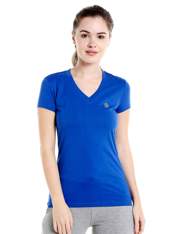 Bodyactive Women Royal Blue V Neck Tee-TS14-RBL