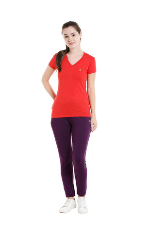 Bodyactive Women Red V Neck Tee-TS14-RED