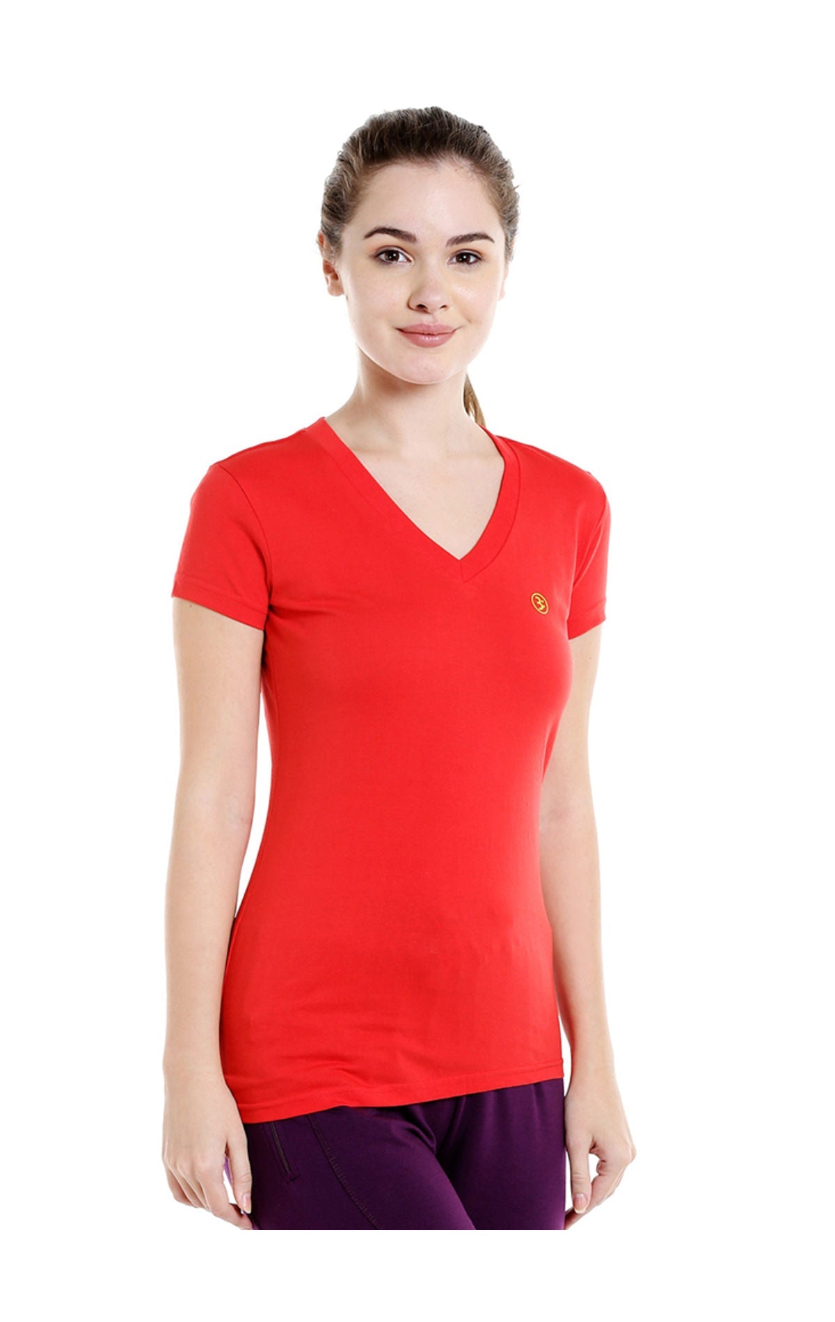 Bodyactive Women Red V Neck Tee-TS14-RED