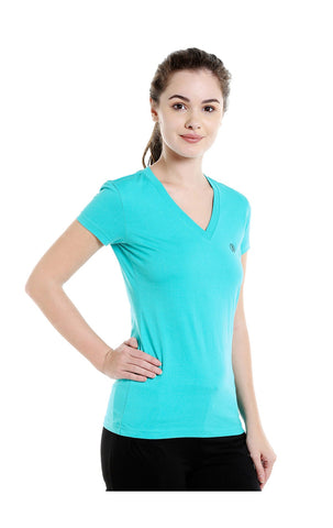 Bodyactive Women Sea Green V Neck Tee-TS14-SGRN