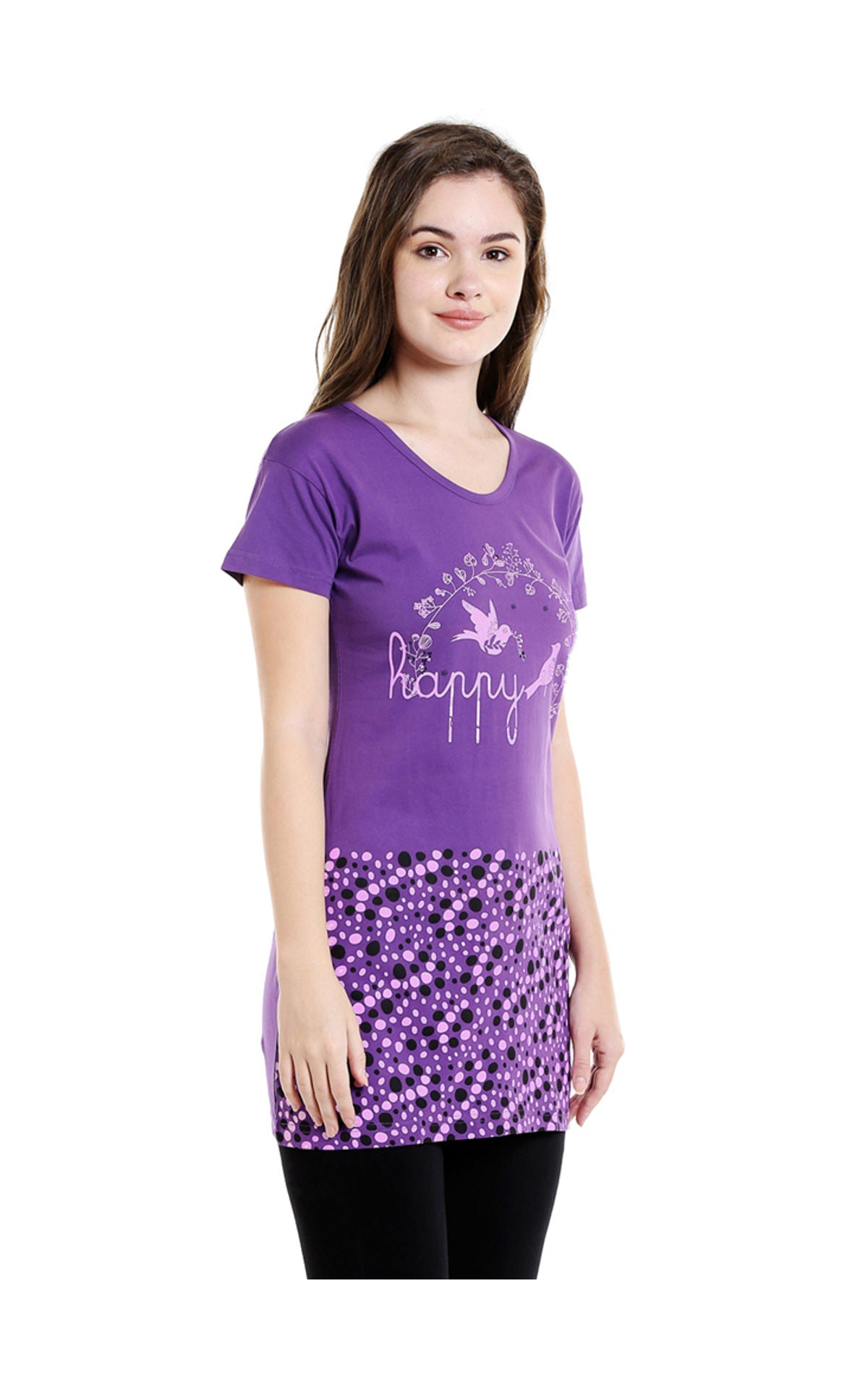 Bodyactive Women Purple Round Neck Tee-TS15-PUR