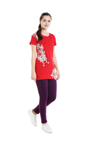 Bodyactive Women Red Round Neck Tee-TS15-RED