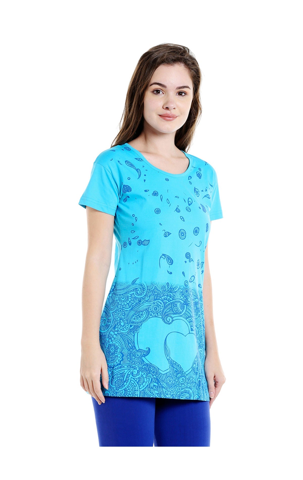 Bodyactive Women Turquoise Round Neck Tee-TS15-TURQ