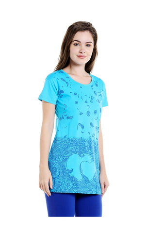 Bodyactive Women Turquoise Round Neck Tee-TS15-TURQ