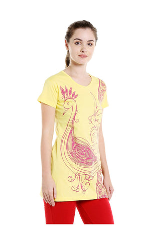 Bodyactive Women Lime Yellow Round Neck Tee-TS15-LMYEL