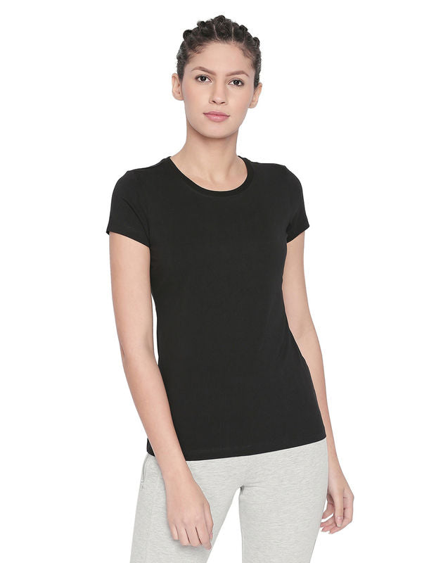 Bodyactive Women Black Round Neck Tee-TS19-BLACK