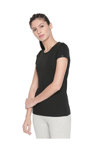 Bodyactive Women Black Round Neck Tee-TS19-BLACK