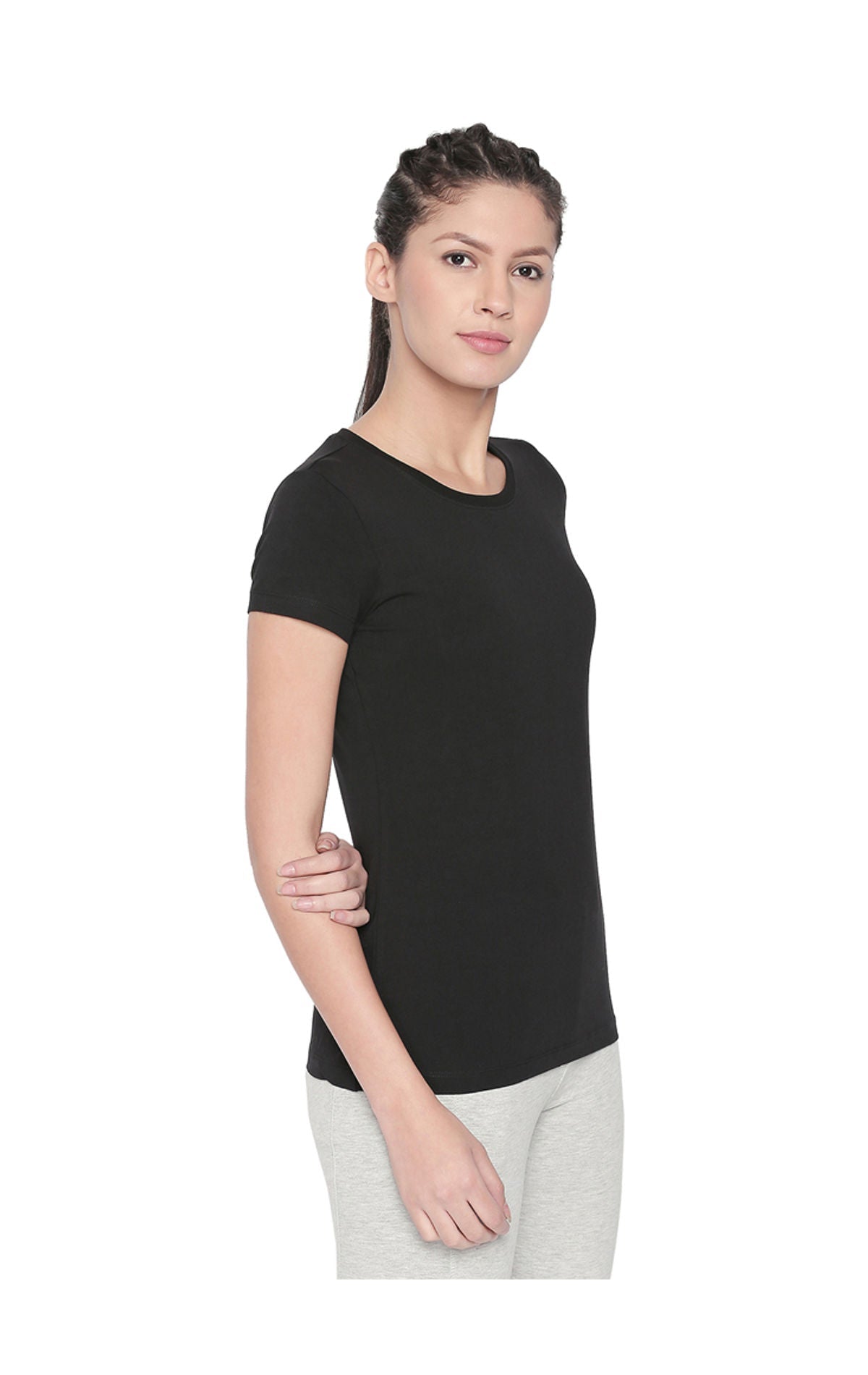 Bodyactive Women Black Round Neck Tee-TS19-BLACK