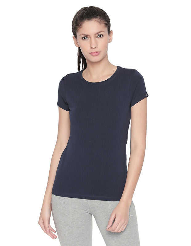 Bodyactive Women Navy Round Neck Tee-TS19-NAVY