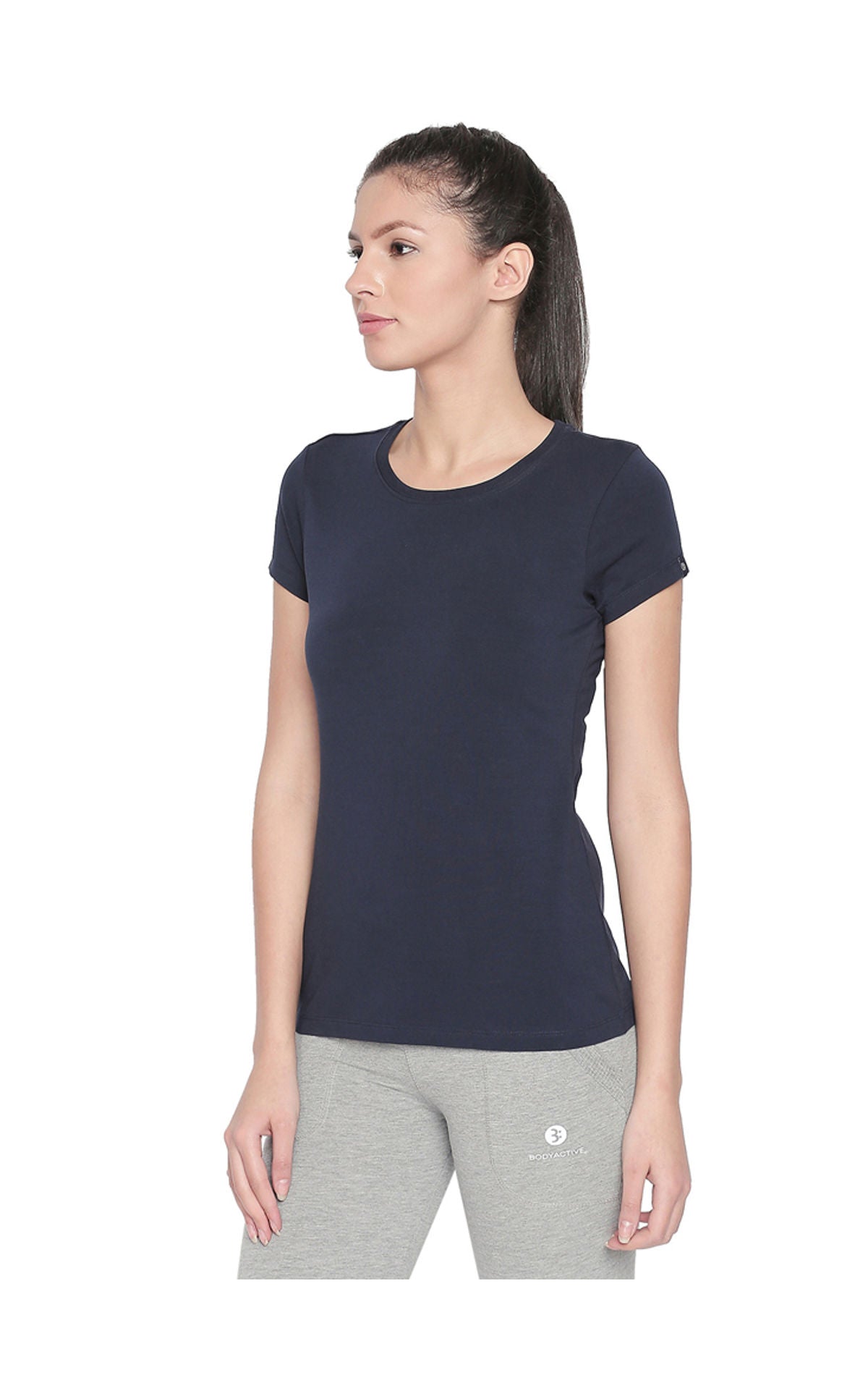 Bodyactive Women Navy Round Neck Tee-TS19-NAVY