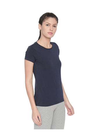 Bodyactive Women Navy Round Neck Tee-TS19-NAVY