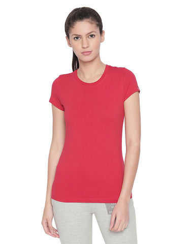 Bodyactive Women Red Round Neck Tee-TS19-RED