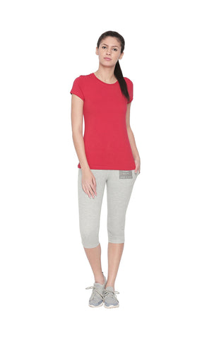 Bodyactive Women Red Round Neck Tee-TS19-RED