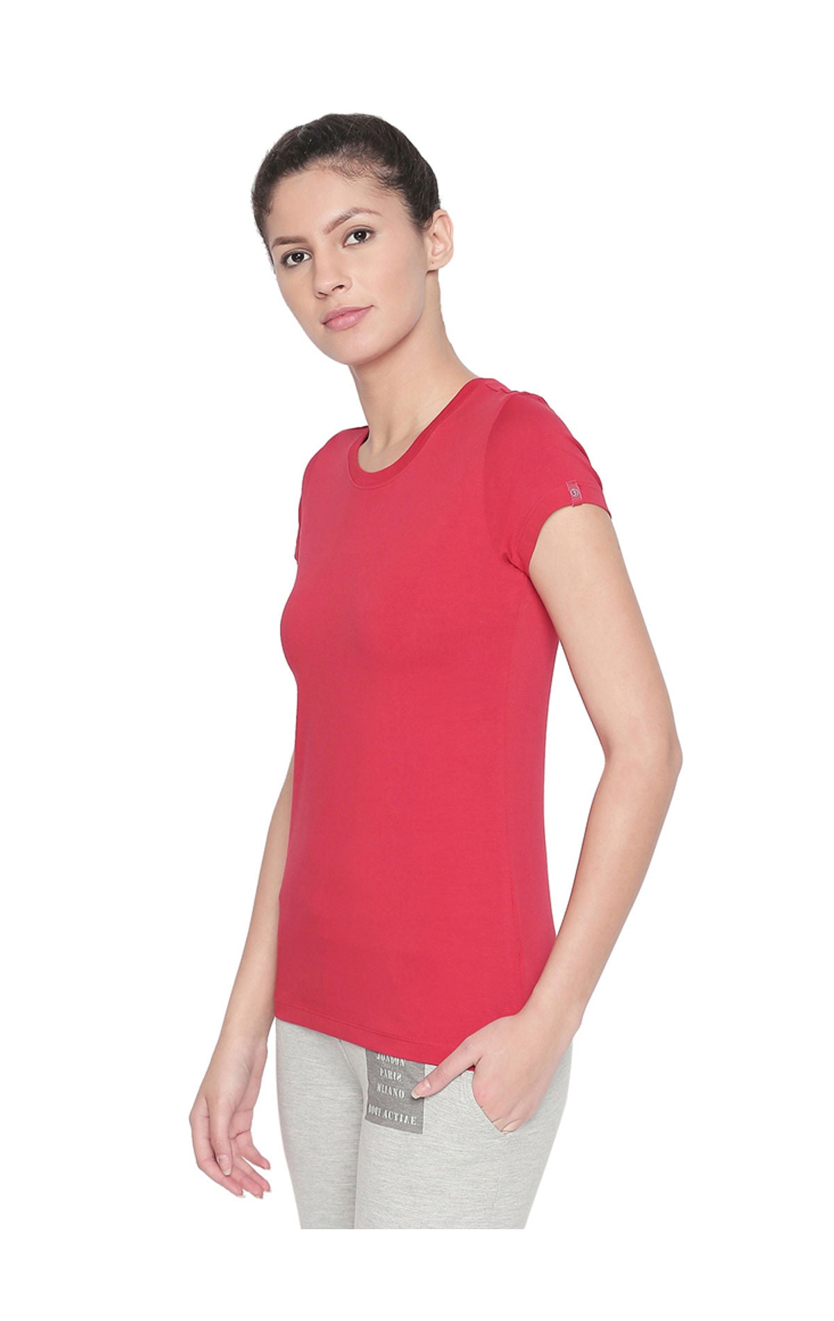 Bodyactive Women Red Round Neck Tee-TS19-RED