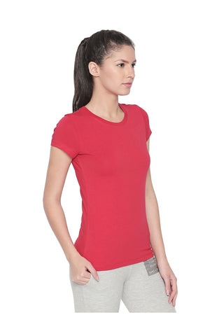 Bodyactive Women Red Round Neck Tee-TS19-RED