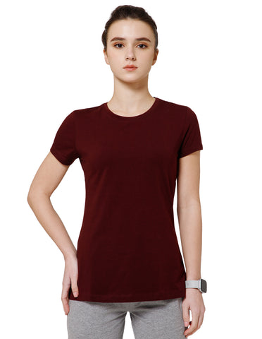 Women's Super Soft Cotton Stretch Solid Half Sleeve T-Shirt – Maroon(TS19)