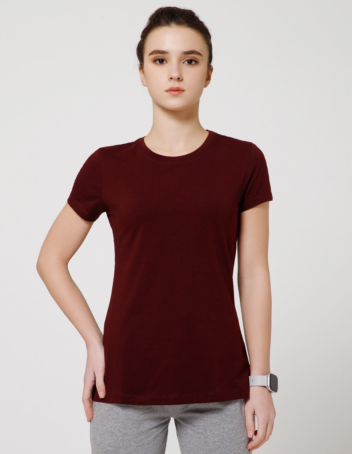 Women's Super Soft Cotton Stretch Solid Half Sleeve T-Shirt – Maroon(TS19)