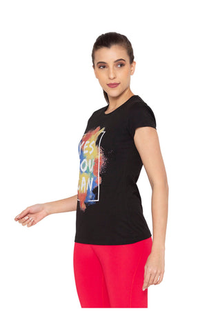 Bodyactive Women Round neck Half Sleeve Cotton T-shirt in 1pcs-TS21-BLK