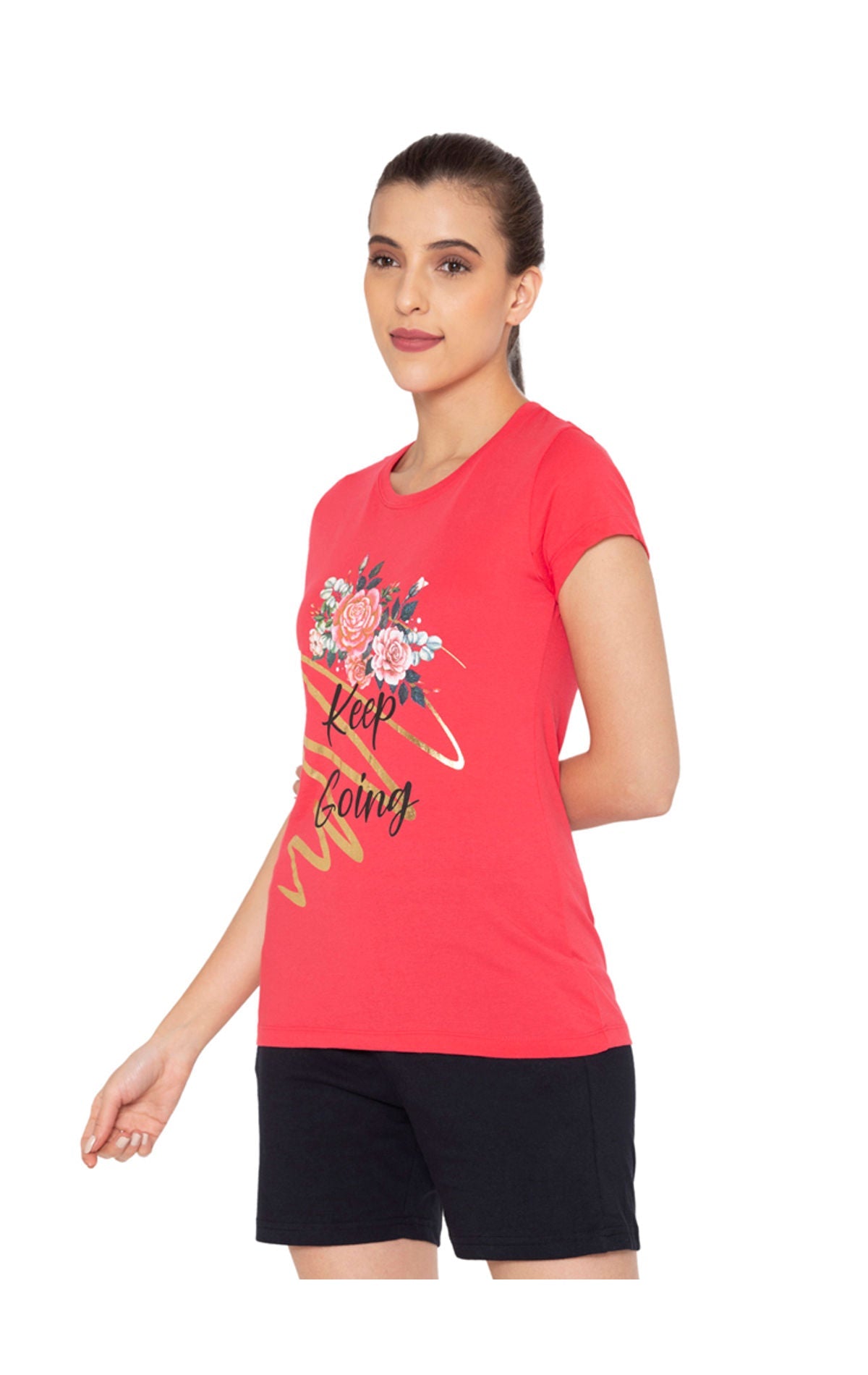 Bodyactive Women Round neck Half Sleeve Cotton T-shirt in 1pcs-TS21-PNK