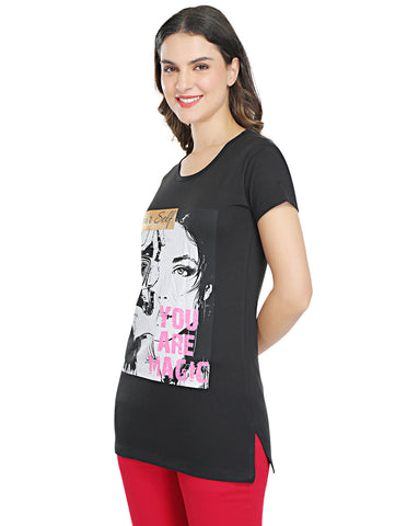 Bodyactive Black Cotton Women's Long T-shirt TS40-BLK