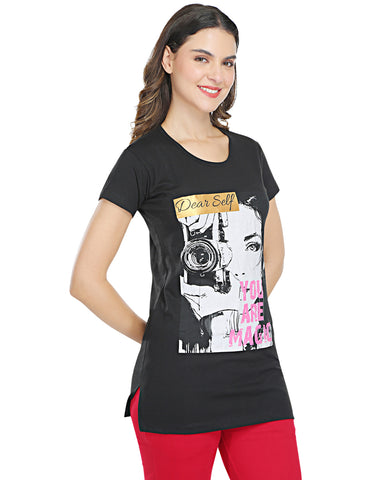Bodyactive Black Cotton Women's Long T-shirt TS40-BLK