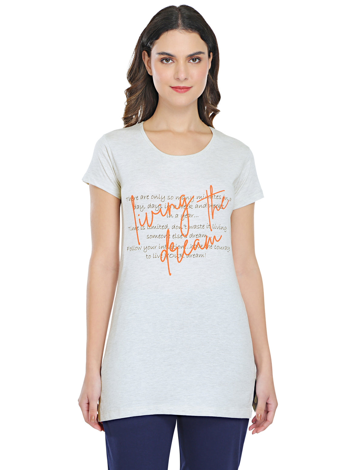 Bodyactive Light Blue Cotton Women's Long T-shirt TS40-ECRMEL