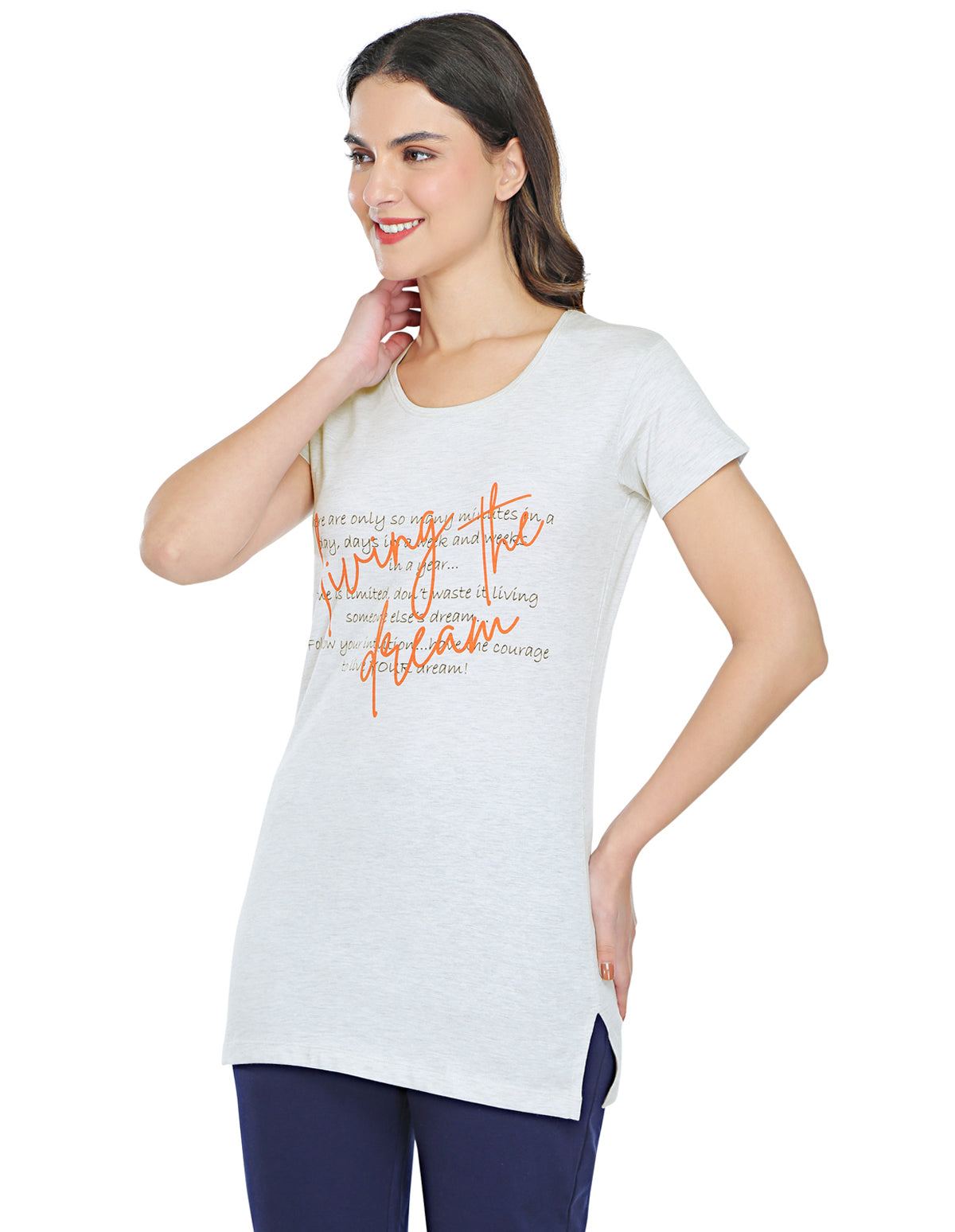 Bodyactive Light Blue Cotton Women's Long T-shirt TS40-ECRMEL