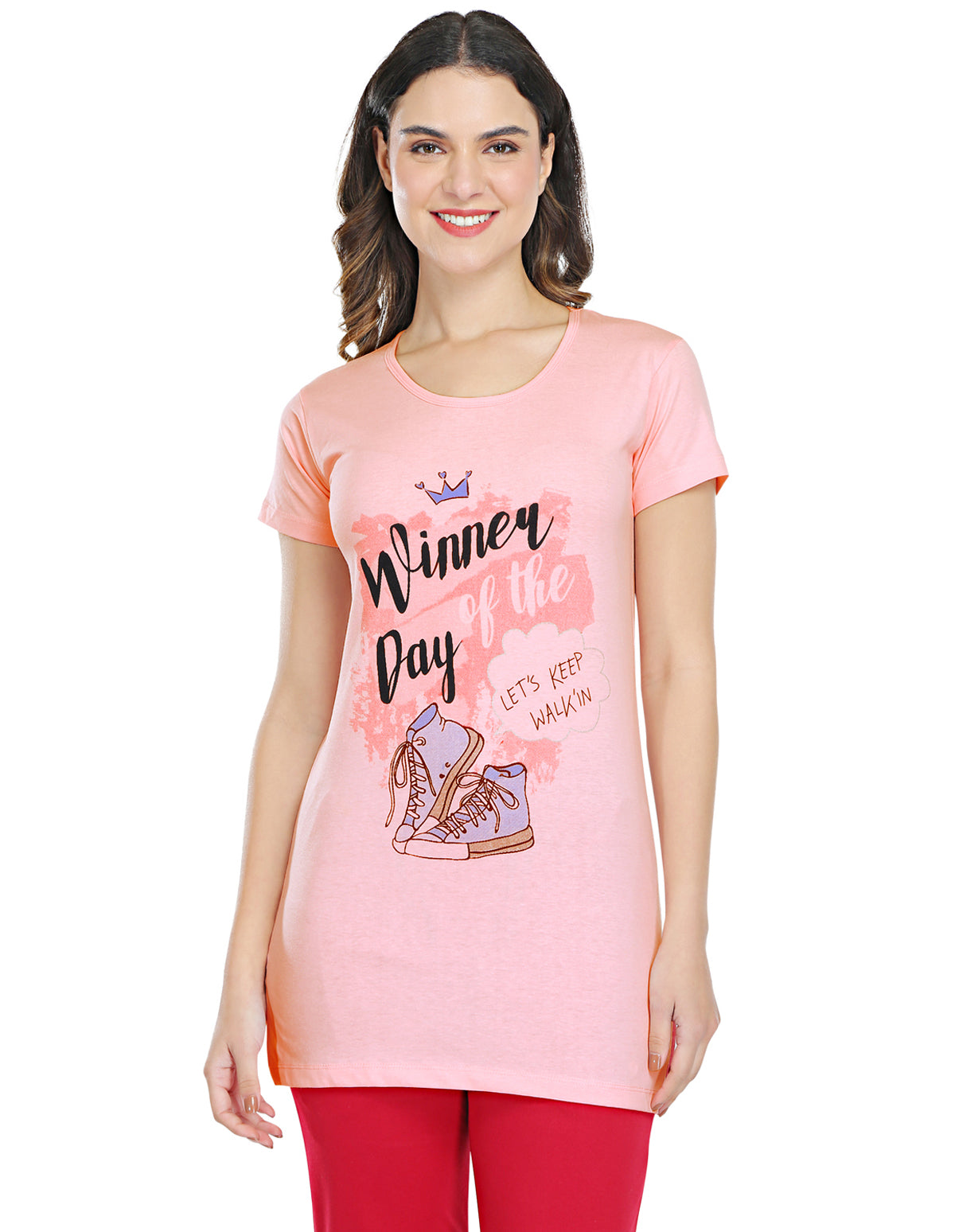 Bodyactive Pink Cotton Women's Long T-shirt TS40-PNK