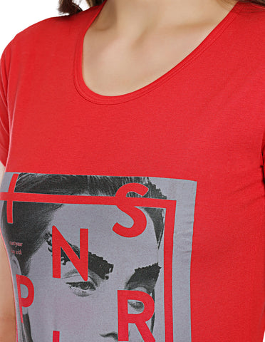 Bodyactive Red Cotton Women's Long T-shirt TS40-RED