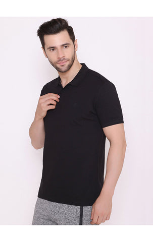 Bodyactive Premium Dry Fit Solid Half Sleeve Polo Sports T-Shirt for Men -TS44-BLK