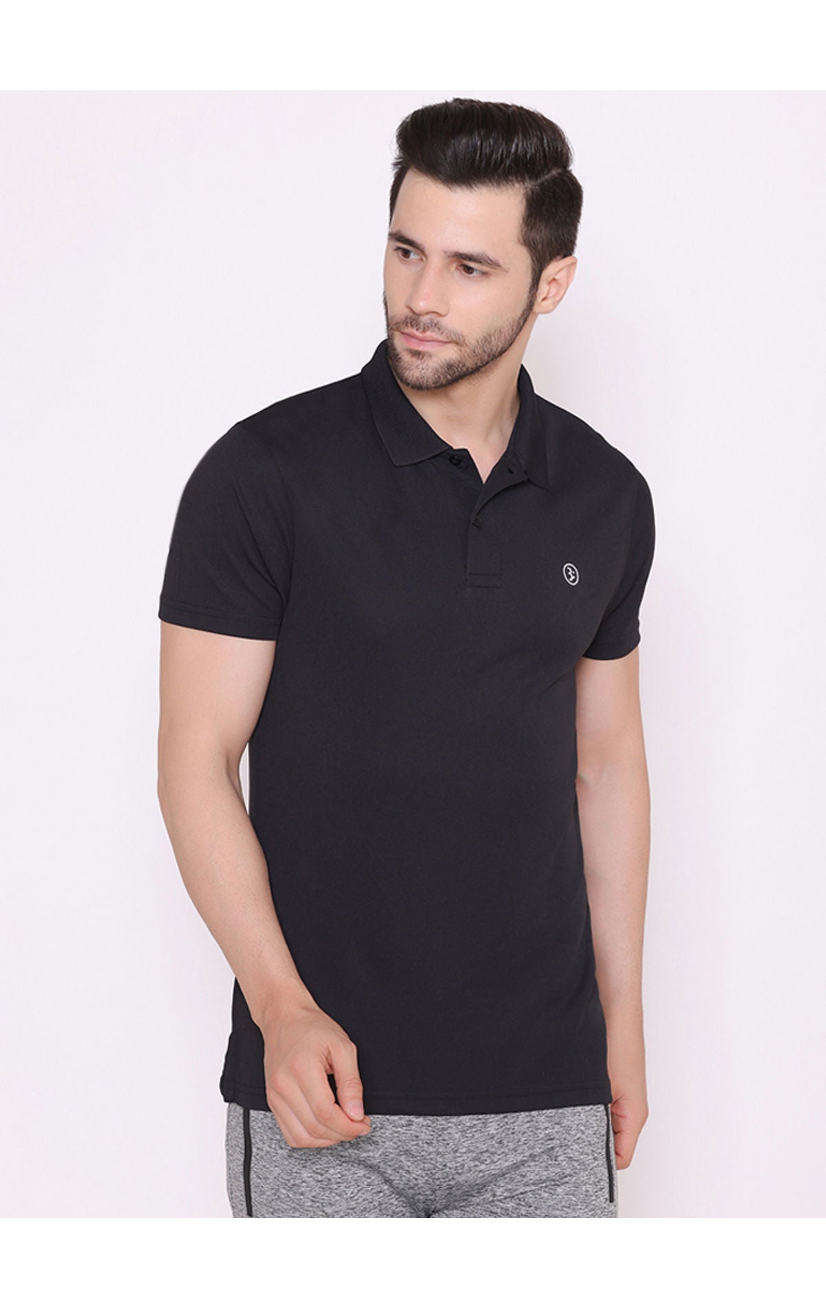 Bodyactive Solid Casual Half Sleeve Cotton Rich Pique Polo T-Shirt for Men -TS50-BLK