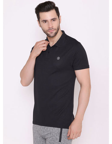 Bodyactive Solid Casual Half Sleeve Cotton Rich Pique Polo T-Shirt for Men -TS50-BLK