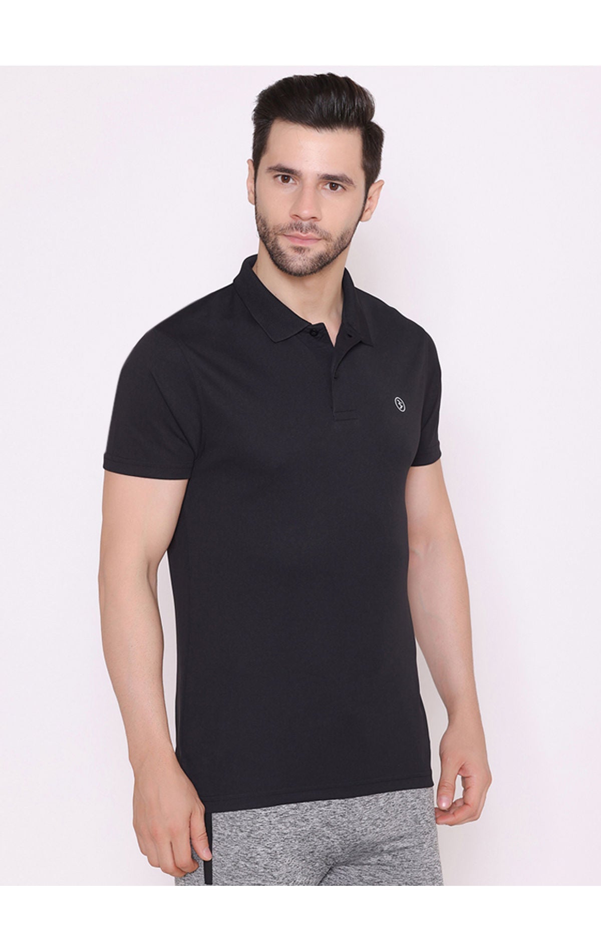 Bodyactive Solid Casual Half Sleeve Cotton Rich Pique Polo T-Shirt for Men -TS50-BLK