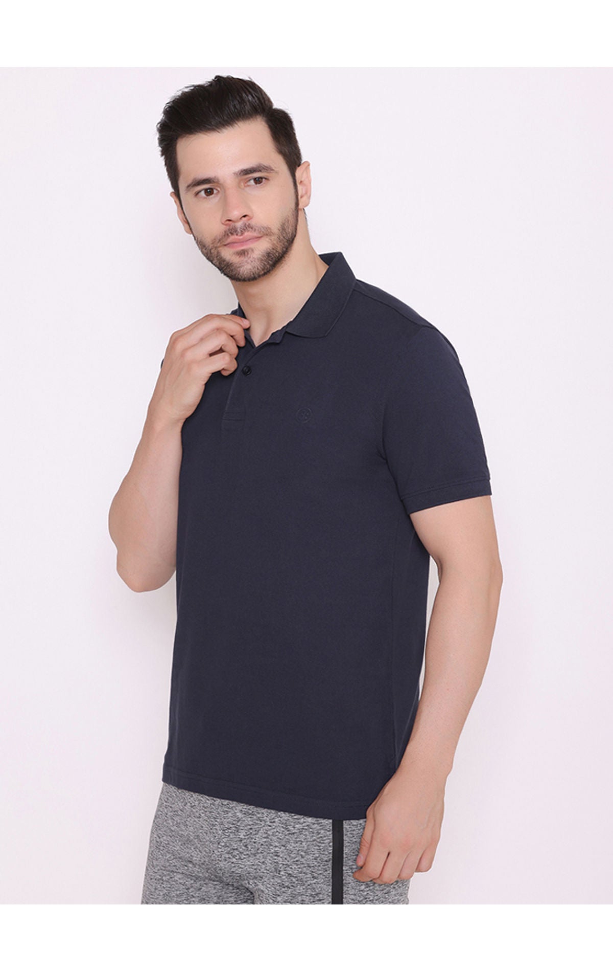 Bodyactive Solid Casual Half Sleeve Cotton Rich Pique Polo T-Shirt for Men -TS50-NAV