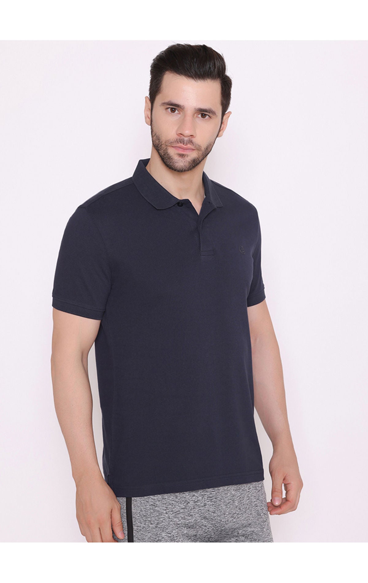 Bodyactive Solid Casual Half Sleeve Cotton Rich Pique Polo T-Shirt for Men -TS50-NAV