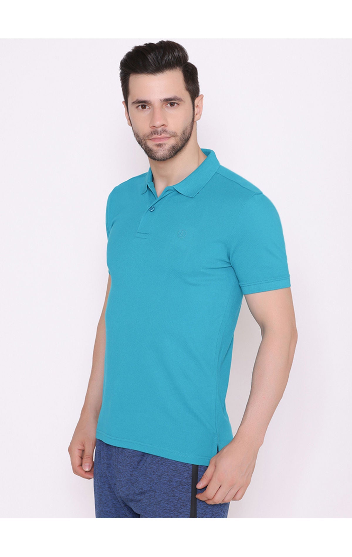 Bodyactive Solid Casual Half Sleeve Cotton Rich Pique Polo T-Shirt for Men -TS50-PEA