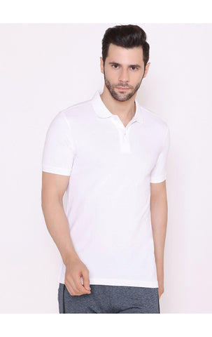 Bodyactive Solid Casual Half Sleeve Cotton Rich Pique Polo T-Shirt for Men -TS50-WHITE