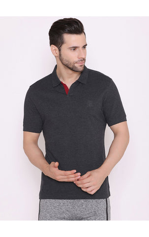 Bodyactive Solid Casual Half Sleeve Cotton Rich V neck Pique Polo T-Shirt for Men-TS52-DGRMLWI