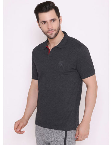 Bodyactive Solid Casual Half Sleeve Cotton Rich V neck Pique Polo T-Shirt for Men-TS52-DGRMLWI