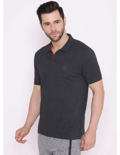 Bodyactive Solid Casual Half Sleeve Cotton Rich V neck Pique Polo T-Shirt for Men-TS52-DGRMLWI