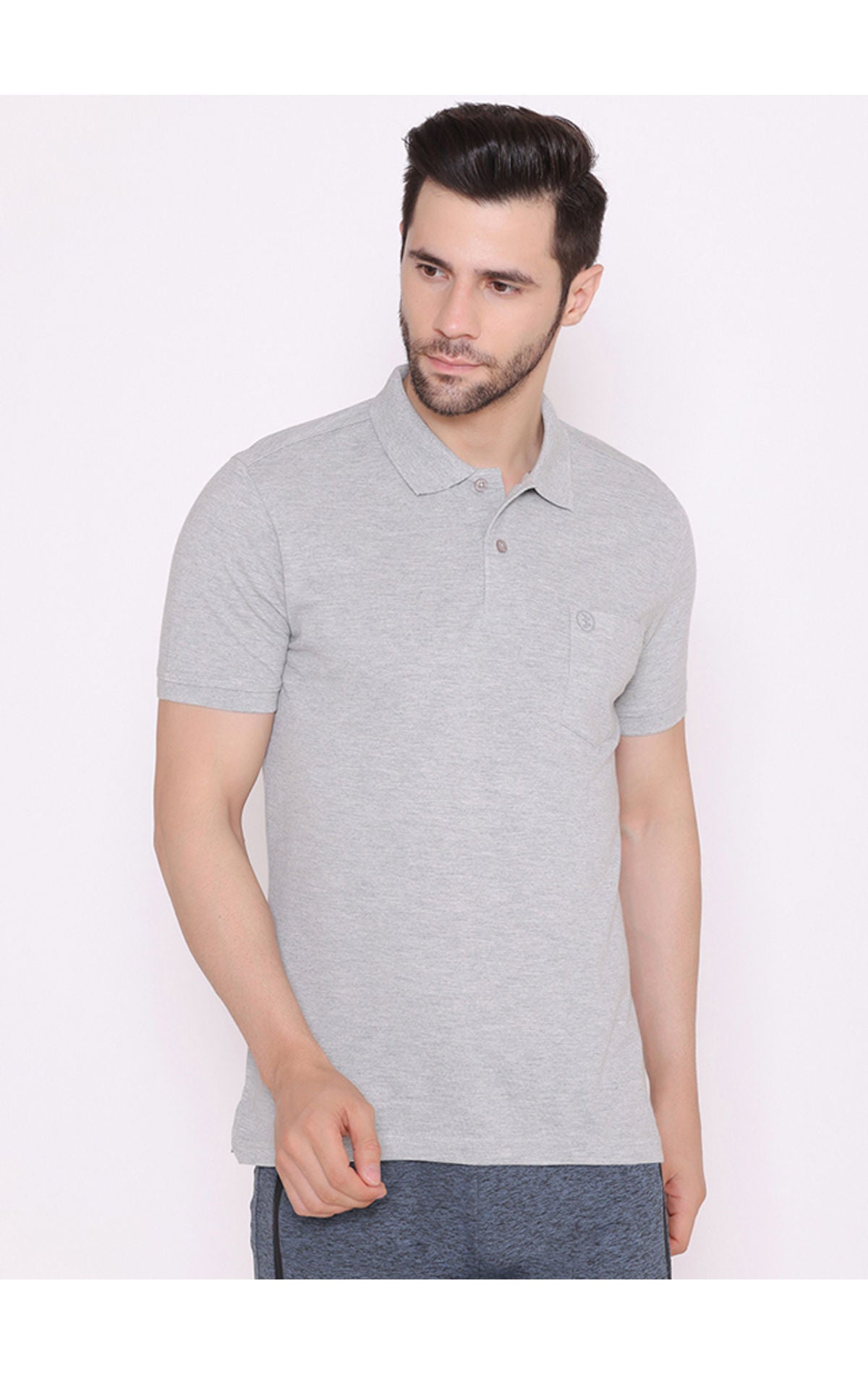 Bodyactive Solid Casual Half Sleeve Cotton Rich Pique Polo T-Shirt for Men with Chest Pocket-TS51-GRML