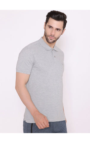 Bodyactive Solid Casual Half Sleeve Cotton Rich Pique Polo T-Shirt for Men with Chest Pocket-TS51-GRML