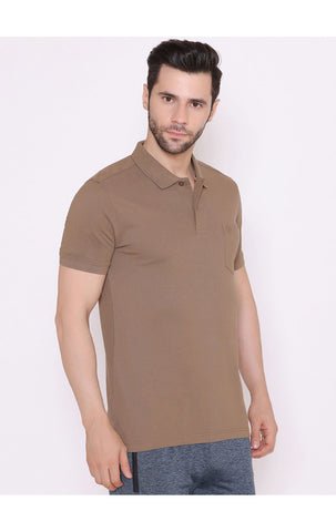 Bodyactive Solid Casual Half Sleeve Cotton Rich Pique Polo T-Shirt for Men with Chest Pocket-TS51-HBRW