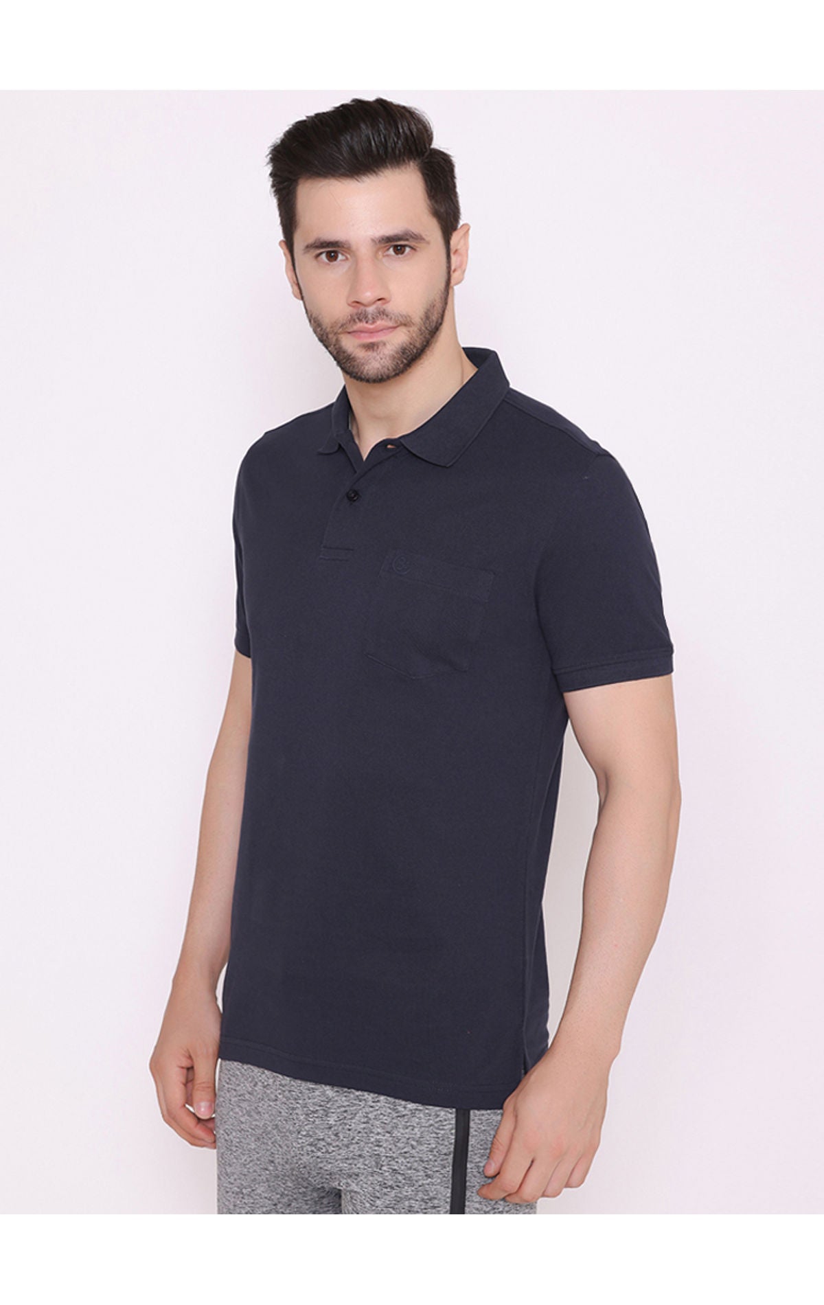 Bodyactive Solid Casual Half Sleeve Cotton Rich Pique Polo T-Shirt for Men with Chest Pocket-TS51-NAV