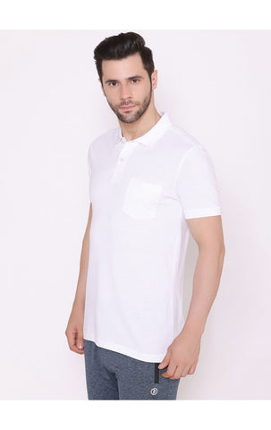 Bodyactive Solid Casual Half Sleeve Cotton Rich Pique Polo T-Shirt for Men with Chest Pocket-TS51-WHITE