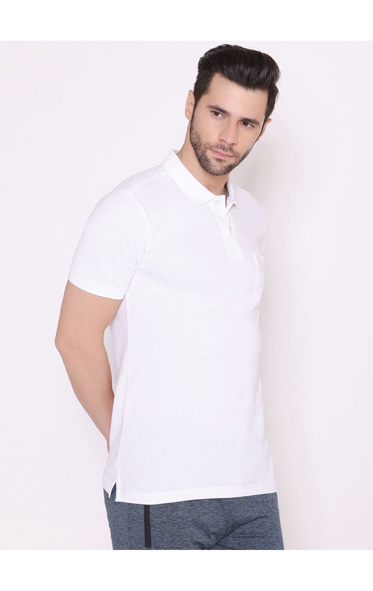 Bodyactive Solid Casual Half Sleeve Cotton Rich Pique Polo T-Shirt for Men with Chest Pocket-TS51-WHITE