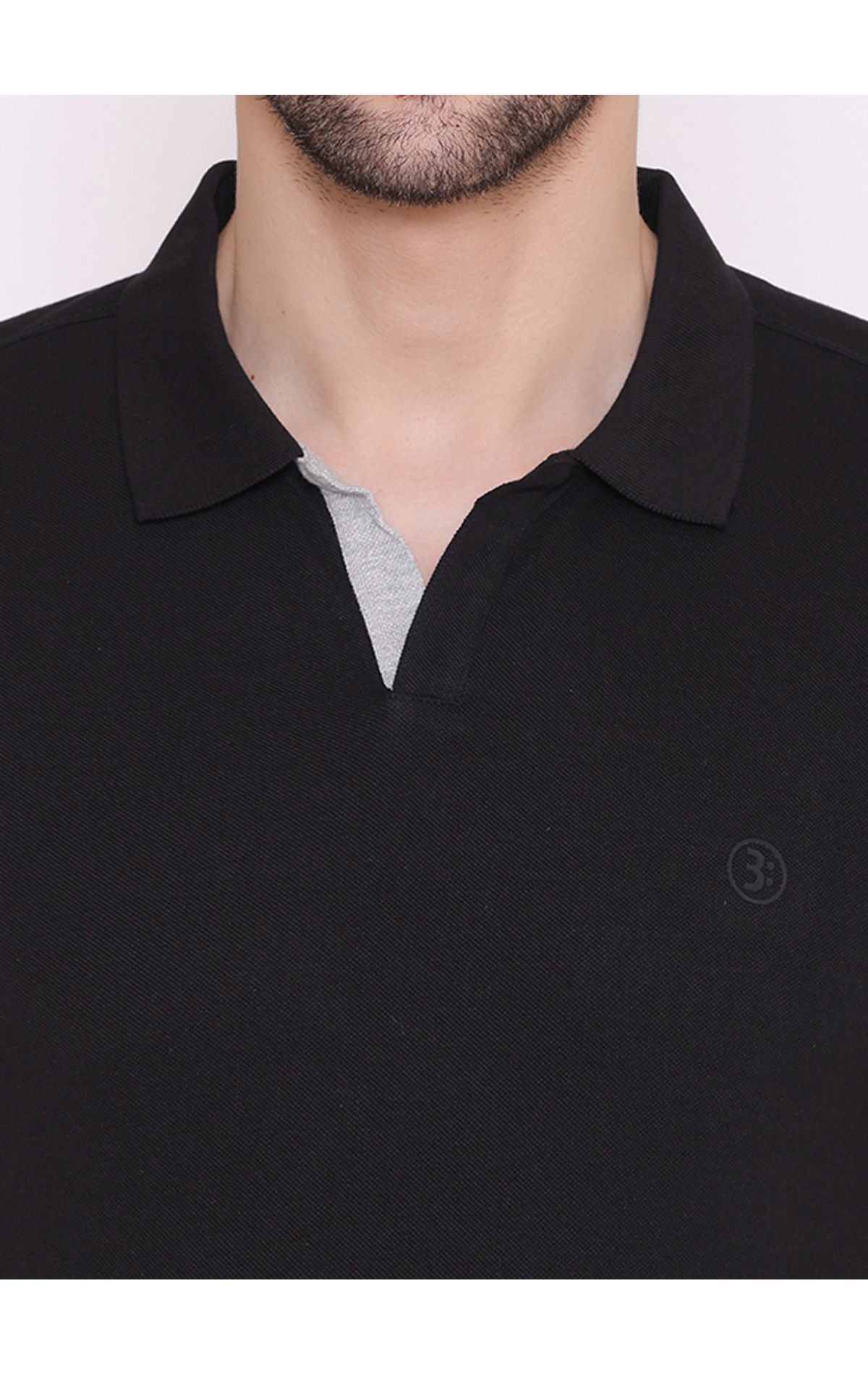 Bodyactive Solid Casual Half Sleeve Cotton Rich V neck Pique Polo T-Shirt for Men-TS52-BLK-GRY