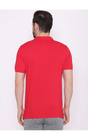 Bodyactive Solid Casual Half Sleeve Cotton Rich V neck Pique Polo T-Shirt for Men-TS52-RED-NAV