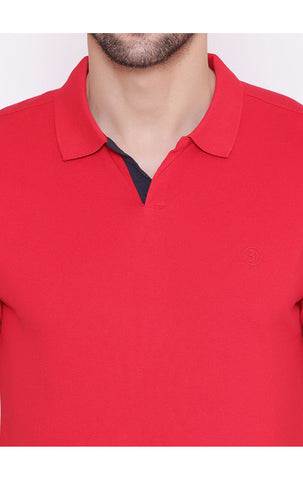 Bodyactive Solid Casual Half Sleeve Cotton Rich V neck Pique Polo T-Shirt for Men-TS52-RED-NAV