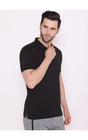 Bodyactive Solid Casual Half Sleeve Cotton Rich Polo T-Shirt for Men with Chest Pocket-TS53-BLK